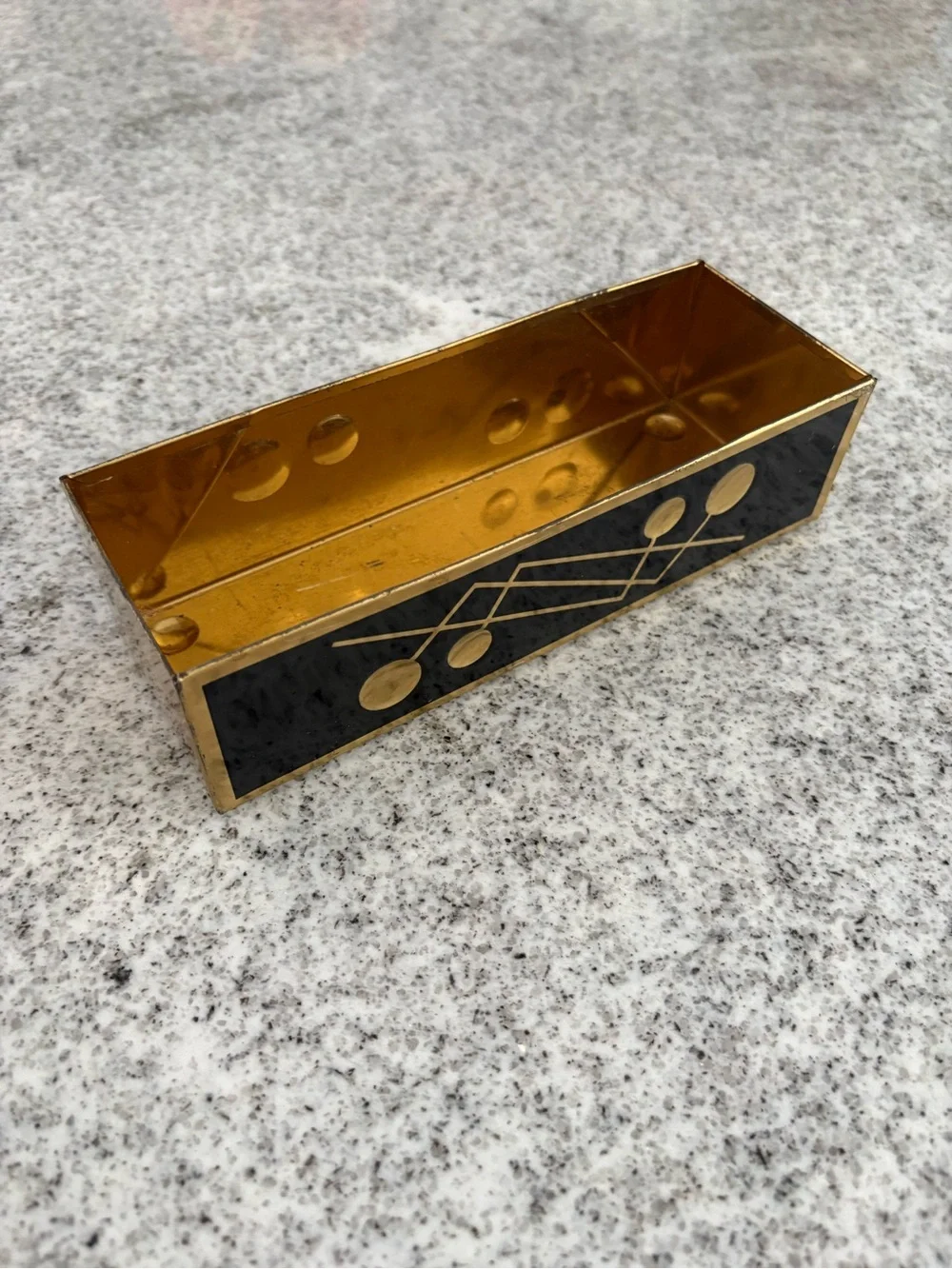 Vintage mid century atomic desk organizer brass box container decor